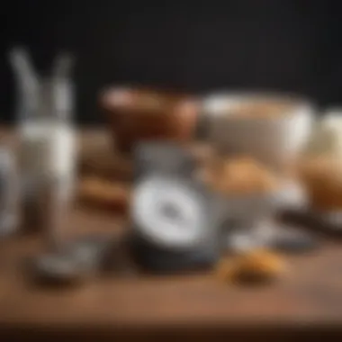 Precision Scale and Measuring Tools A close-up of a precision scale alongside measuring cups and spoons for baking