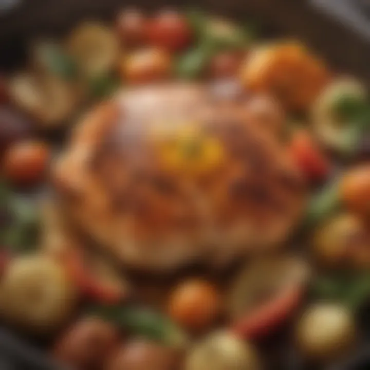 Oven-baked chicken breast garnished with vegetables
