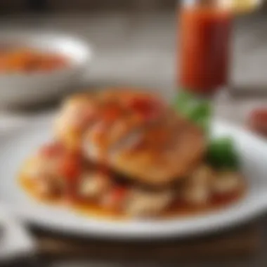 Gourmet Chicken Presentation Served chicken breast dish with a vibrant sauce