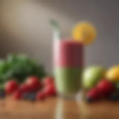 A quick smoothie with fresh fruits and leafy greens in a glass.