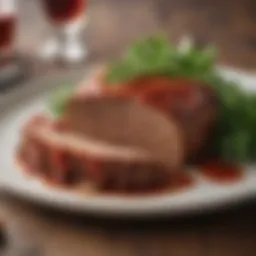 A beautifully plated meatloaf garnished with fresh herbs