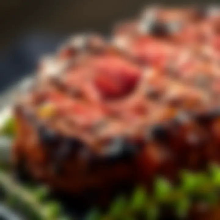 Close-up of a perfectly seared ribeye steak, showcasing its texture.