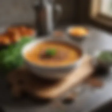 Lentil Soup Ingredients in a Kitchen A rustic kitchen setup with lentil soup ingredients on a countertop