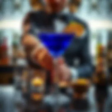 Sapphire Martini: A Bar's Crown Jewel A sophisticated bar setting featuring a bartender showcasing the Sapphire Martini
