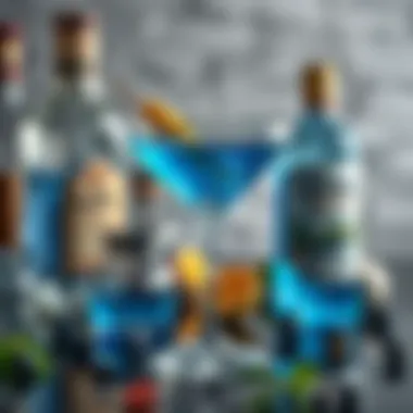 The Essential Ingredients of a Sapphire Martini An artistic display of Sapphire Martini ingredients including gin and blue curaçao