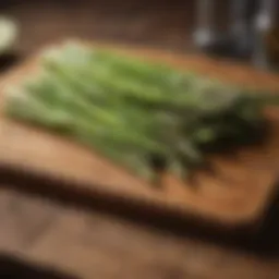 Fresh asparagus spears arranged elegantly on a wooden table