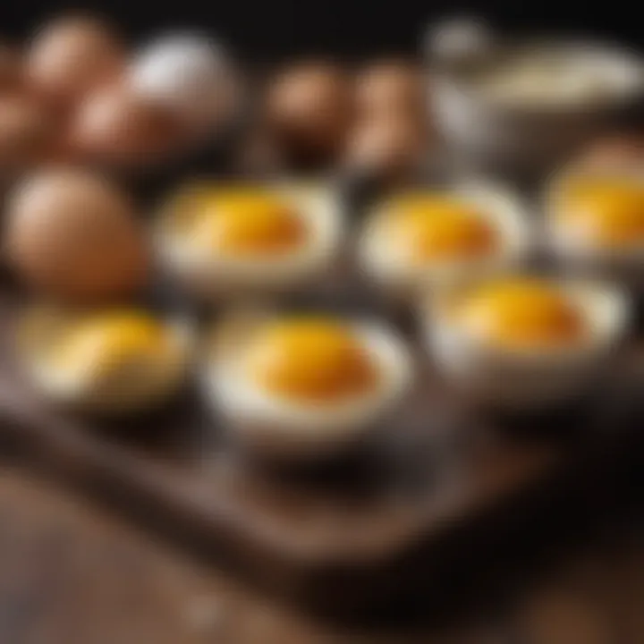 Diverse methods of cooking eggs in shells laid out