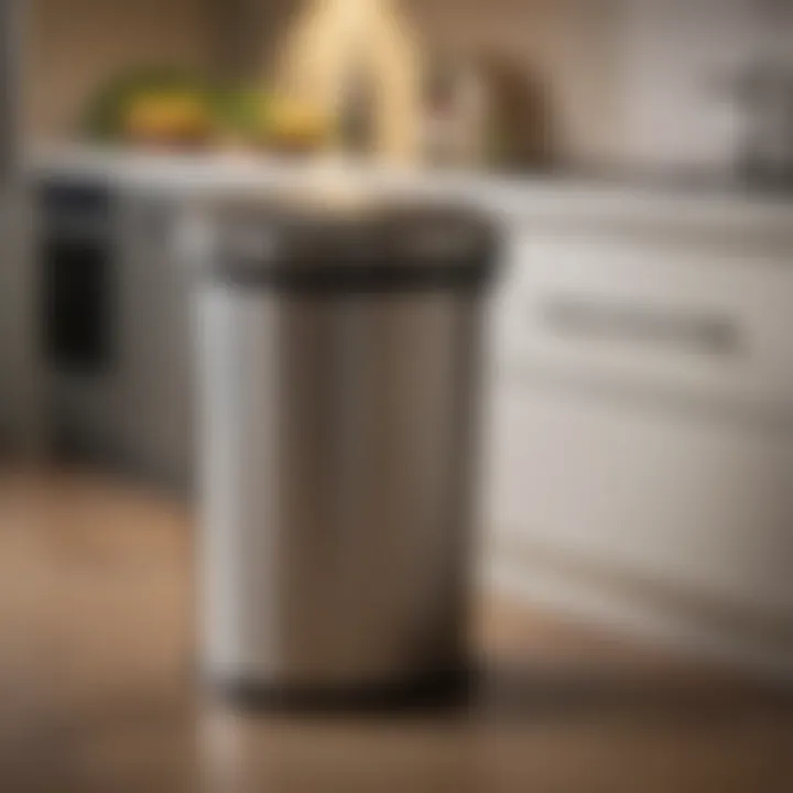 Elegant small trash can with lid on a kitchen counter