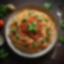 A vibrant bowl of spaghetti with rich tomato sauce topped with fresh basil