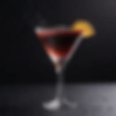 A close-up of a cocktail rimmed with black salt and topped with edible glitter