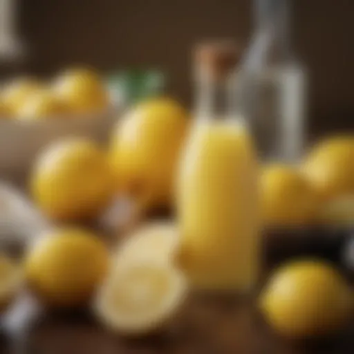 Vibrant squeeze bottle of lemon juice next to fresh lemons