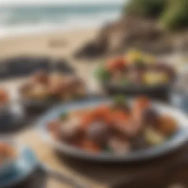 Alfresco Dining with Surf and Turf Delights A beautifully set outdoor dining experience showcasing surf and turf dishes.