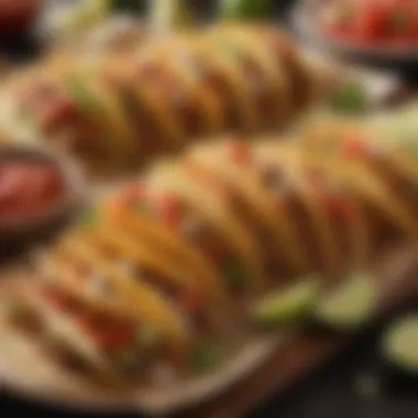 Colorful Presentation of Tacos de Papa A vibrant plate filled with tacos de papa topped with salsa.
