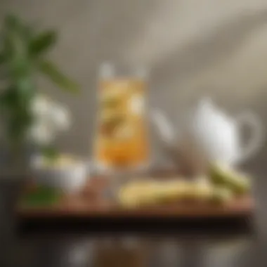 Picturesque Tea Display A picturesque display of White Ginger Pear tea with fresh ginger and pear slices