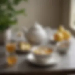 A serene tea setting showcasing a teapot and cup with White Ginger Pear tea