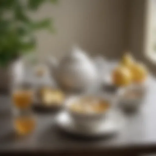 A serene tea setting showcasing a teapot and cup with White Ginger Pear tea