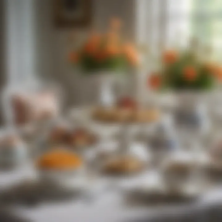 Elegant table setting for a tea party with fine china and floral accents
