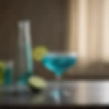 Teal margarita glass filled with a refreshing cocktail