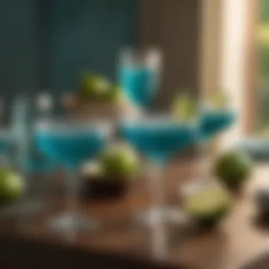 Table setting featuring teal margarita glasses enhancing ambiance