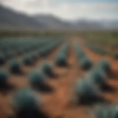 Agave Field: The Heart of Tequila and Mezcal A vibrant agave field in Mexico showcasing the plant used for tequila and mezcal production