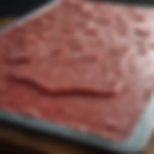 Close-up view of a thawing board designed for meat