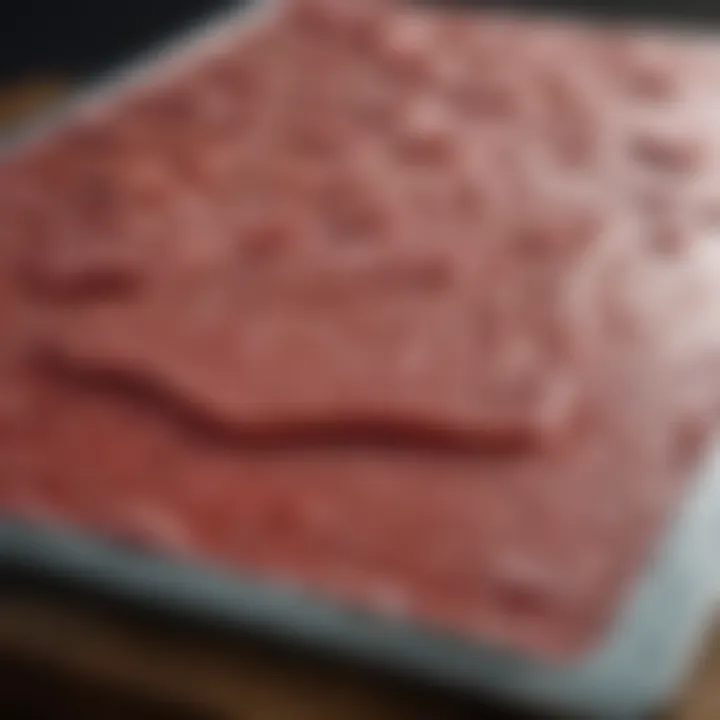 Close-up view of a thawing board designed for meat