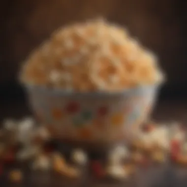 A bowl of gourmet poppycock popcorn with colorful ingredients