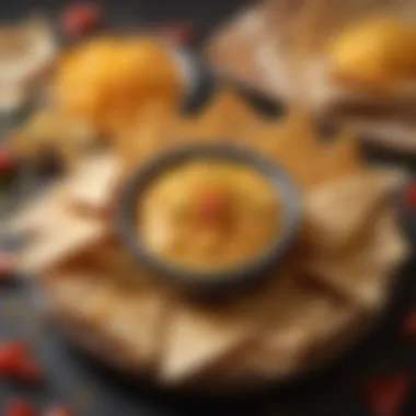 A close-up of crispy tortilla chips topped with nacho cheese