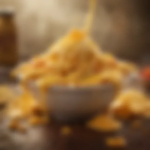 A vibrant bowl of nacho cheese sauce with gooey texture