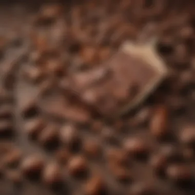 An artistic representation of cocoa beans and the key ingredients that compose chocolate bars.