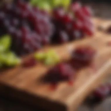 An assortment of grape varieties displayed on a wooden board