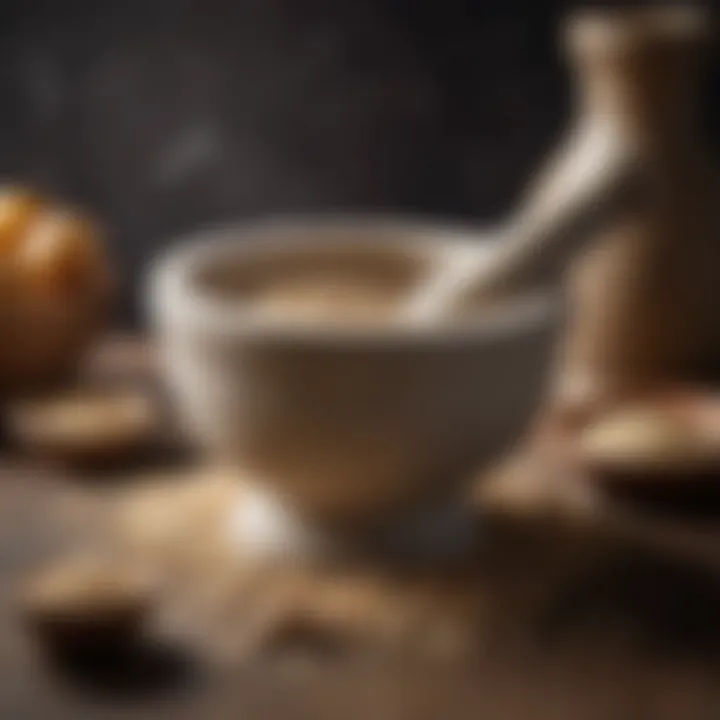 Traditional stone mortar and pestle with sesame seeds ready for grinding