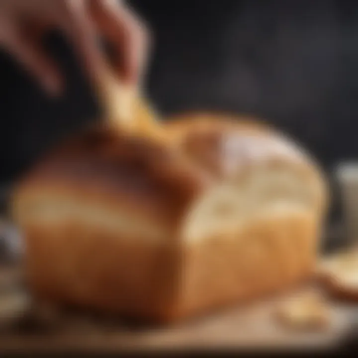 Slicing into a loaf of bread revealing its soft interior