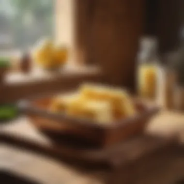 Rustic wooden butter dish on a kitchen counter