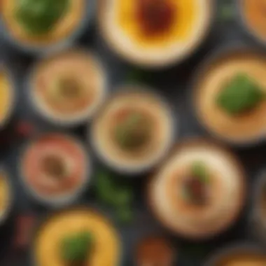 Diverse Hummus Varieties An array of vibrant hummus varieties in small bowls