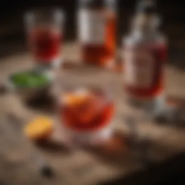 Key Ingredients for Bourbon Negroni A close-up of the key ingredients for a Bourbon Negroni on a rustic wooden table.