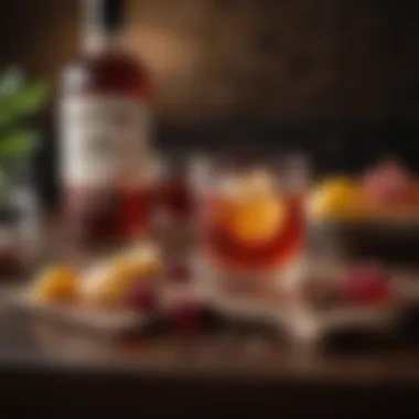 Thoughtful Pairings for Bourbon Negroni An artistic arrangement of thoughtful pairing options for Bourbon Negroni, including gourmet snacks.
