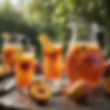 Peach Sangria at a Picturesque Outdoor Gathering A picturesque outdoor gathering featuring peach sangria