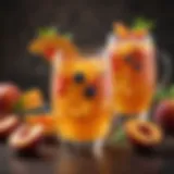A vibrant glass of peach sangria adorned with fresh fruits