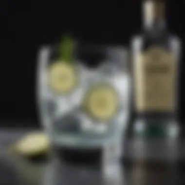 An elegant glass filled with gin and tonic, reflecting light