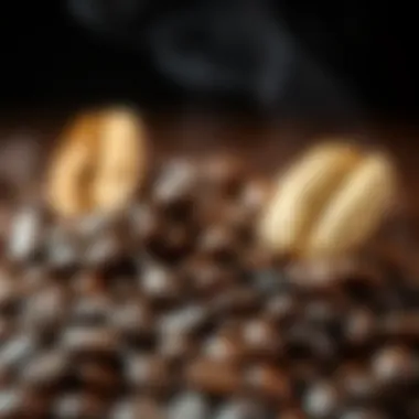 The Essence of Quality Coffee Beans A close-up of coffee beans, emphasizing the quality and origin crucial for a great iced latte.