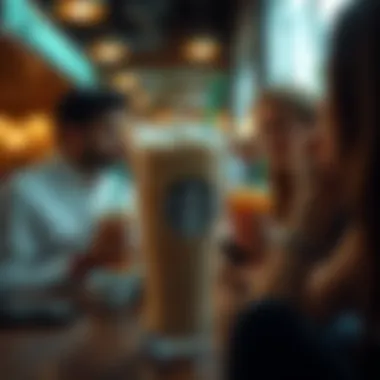 The Social Experience of Enjoying Iced Lattes A group of friends enjoying their iced lattes in a vibrant Starbucks atmosphere.