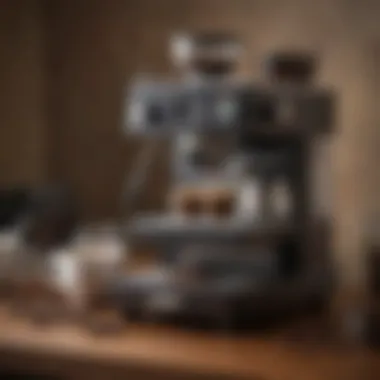 Espresso Brewing Setup A beautifully arranged espresso setup with accessories like a grinder and scale, ready for brewing.