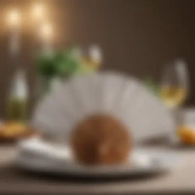 A sophisticated dining setup featuring napkin fans