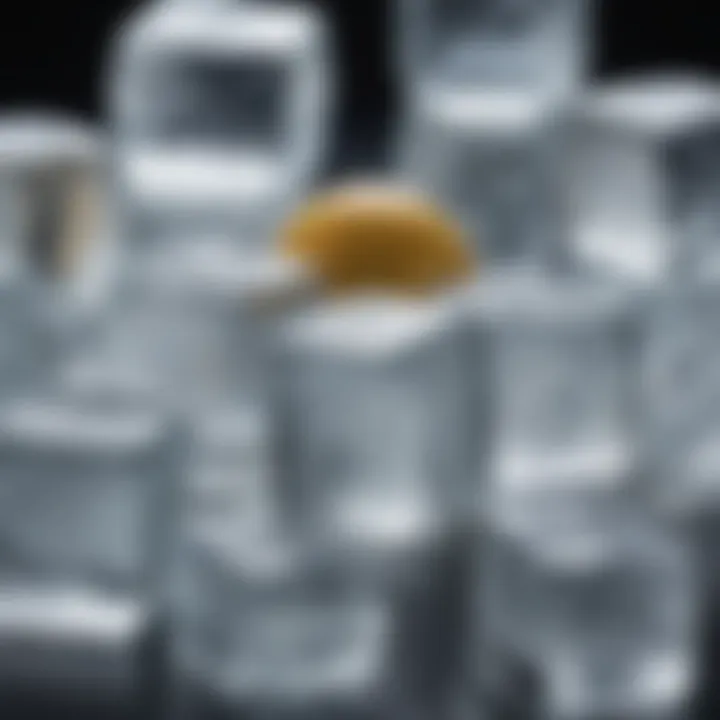 Close-up of clear, pure round ice cubes