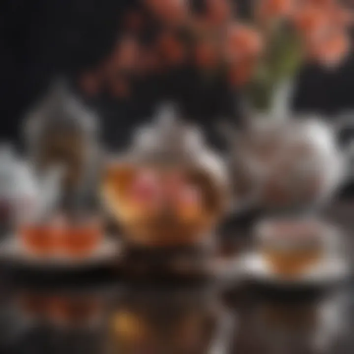 Aesthetic setting with flowering tea and an ornate teapot