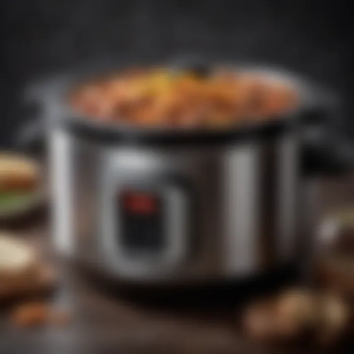 A close-up of a crock pot displaying various settings