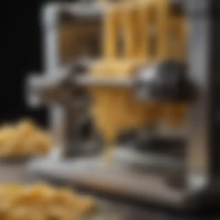 Close-up view of a high-quality pasta machine highlighting its intricate design and functionality.