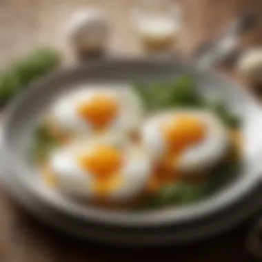Perfectly poached eggs on a plate garnished with herbs