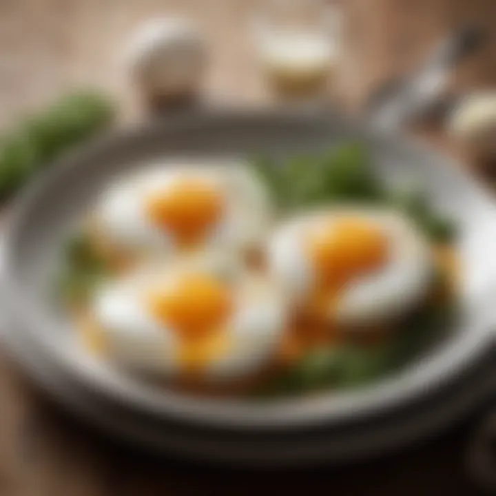 Perfectly poached eggs on a plate garnished with herbs